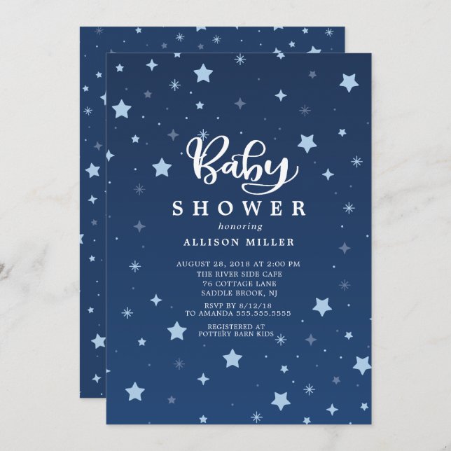 Starry Night Boys Baby Shower Invitation (Front/Back)