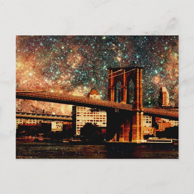 starry night Brooklyn Bridge Postcard (Front)