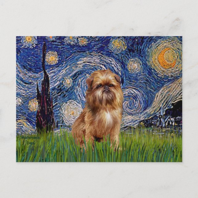 Starry Night - Brown Brussels Griffon Postcard (Front)