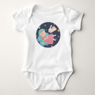 Starry Night Bunny & Girl Illustration Baby Bodysuit