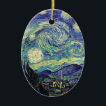 Starry Night by van Gogh Ceramic Tree Decoration<br><div class="desc">Van Gogh was obsessed by the symbolism of luminous objects and of colour. The lamp was a symbol of calm and security. The star symbolised faith,  and gaslight,  human realities. Deep ultramarine blue was infinity,  while red and green expressed "those terrible things,  men's passions.</div>