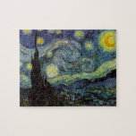 Starry Night by van Gogh Modern Art Painting Blue Jigsaw Puzzle<br><div class="desc">Van Gogh was obsessed by the symbolism of luminous objects and of colour. The lamp was a symbol of calm and security. The star symbolised faith,  and gaslight,  human realities. Deep ultramarine blue was infinity,  while red and green expressed "those terrible things,  men's passions.</div>