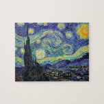 Starry Night by van Gogh Modern Art Painting Blue Jigsaw Puzzle<br><div class="desc">Van Gogh was obsessed by the symbolism of luminous objects and of colour. The lamp was a symbol of calm and security. The star symbolised faith,  and gaslight,  human realities. Deep ultramarine blue was infinity,  while red and green expressed "those terrible things,  men's passions.</div>