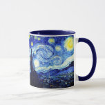 Starry Night by Van Gogh Mug<br><div class="desc">Oil painting by the Dutch master Vincent Van Gogh(1853-1890) Probably his most famous painting, Van Gogh painted &#39;The Starry Night&#39; in 1889 from memory while in an asylum in France where he checked himself in for depression. The scene depicts the view from his bedroom window. In the painting there is...</div>