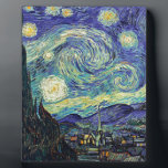 Starry Night by van Gogh Plaque<br><div class="desc">Van Gogh was obsessed by the symbolism of luminous objects and of colour. The lamp was a symbol of calm and security. The star symbolised faith,  and gaslight,  human realities. Deep ultramarine blue was infinity,  while red and green expressed "those terrible things,  men's passions.</div>