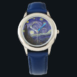 Starry Night by Van Gogh. Watch<br><div class="desc">Starry Night by Van Gogh. Unique famous fine art kids adjustable blue  watch.  Post impressionism oil painting.</div>