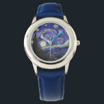Starry Night by Van Gogh. Watch<br><div class="desc">Starry Night by Van Gogh. Unique famous fine art kids adjustable blue  watch.  Post impressionism oil painting.</div>