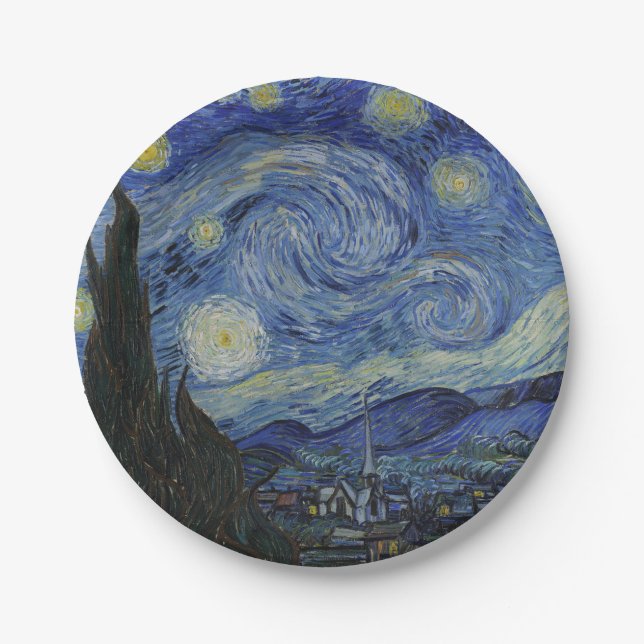 Starry Night by Vincent van Gogh - 1889 Paper Plate (Front)