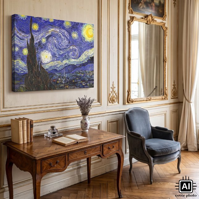 Starry Night by Vincent van Gogh Canvas Print (Starry Night by Vincent van Gogh is a vintage fine art post impressionism painting.)