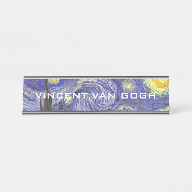 Starry Night by Vincent van Gogh Desk Name Plate (Front)