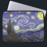 Starry Night by Vincent van Gogh Laptop Sleeve<br><div class="desc">Starry Night by Vincent van Gogh is a vintage fine art post impressionism landscape cityscape painting featuring a view of Saint Remy, France from van Gogh's asylum. The night sky is swirling with clouds with a bright crescent moon and shining stars over the quaint village. Starry Night is probably van...</div>