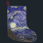 Starry Night by Vincent van Gogh Small Christmas Stocking<br><div class="desc">Starry Night by Vincent van Gogh is a vintage fine art post impressionism landscape cityscape painting featuring a view of Saint Remy, France from van Gogh's asylum. The night sky is swirling with clouds with a bright crescent moon and shining stars over the quaint village. Starry Night is probably van...</div>