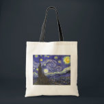 Starry Night by Vincent van Gogh Tote Bag<br><div class="desc">Starry Night by Vincent van Gogh is a vintage fine art post impressionism landscape cityscape painting featuring a view of Saint Remy, France from van Gogh's asylum. The night sky is swirling with clouds with a bright crescent moon and shining stars over the quaint village. Starry Night is probably van...</div>