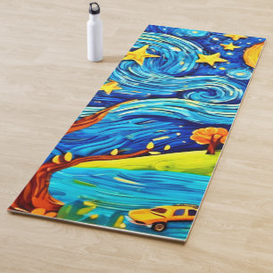 Starry Night Cartoon: Surrealism Inspired Art Yoga Mat