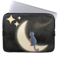 Starry Night Cat and Crescent Moon