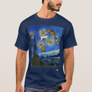 Starry Night Cat Art Parody Van Gogh Funny Cat Lov T-Shirt