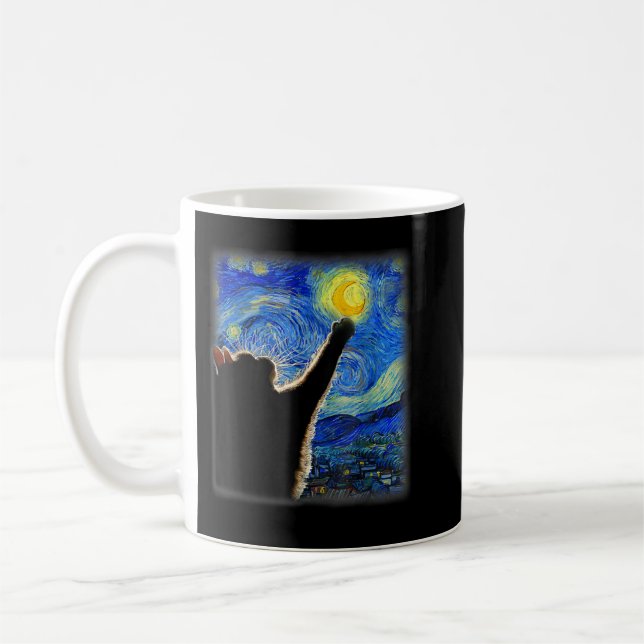 Starry Night Cat, Cat Mum, Cat Dad, Cat Lover, Van Coffee Mug (Left)