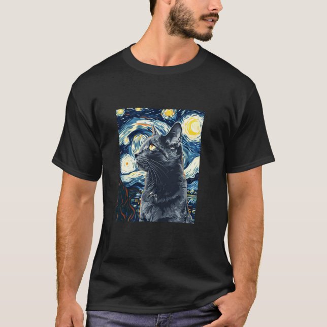 Starry Night Cat Cat T Shirt (Front)