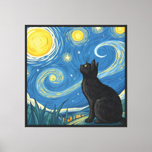 Starry Night Cat – Dreamy Pop Art Wall Decor