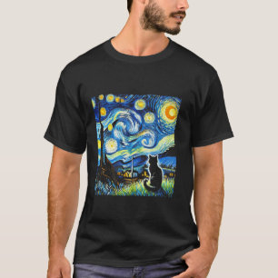 Starry Night Cat Lovers Van Gogh Inspired Art Aest T-Shirt