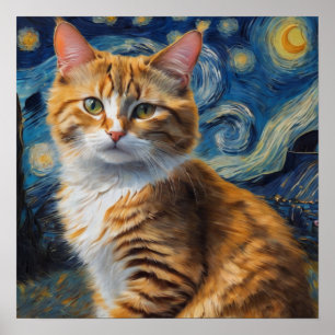 Starry Night Cat Poster