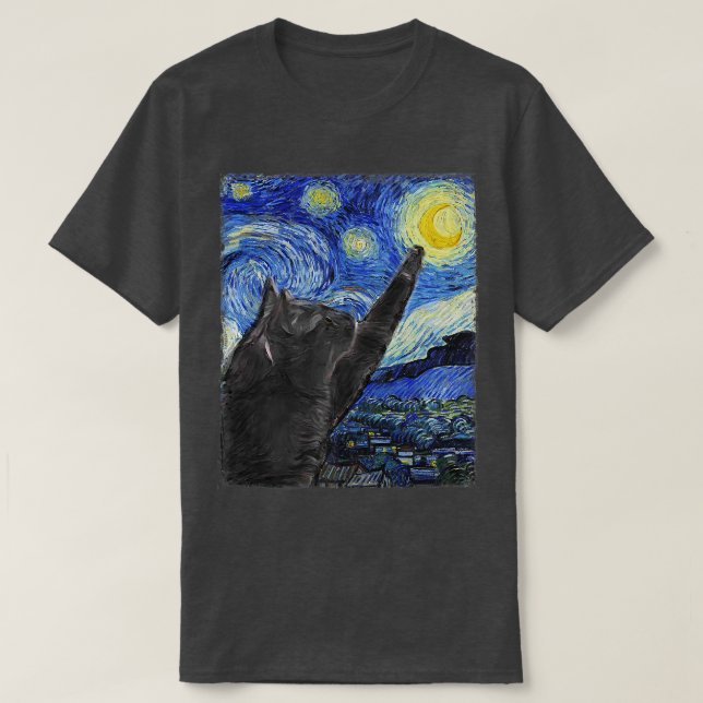 Starry Night Cat Van Gogh Cat977 T-Shirt (Design Front)