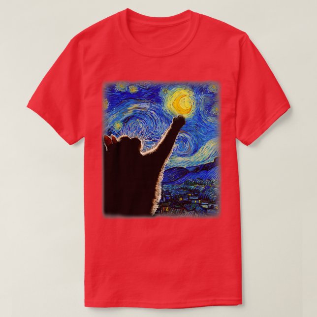Starry Night Cat Van Gogh Cat Cat Lover Cat Mum Ca T-Shirt (Design Front)