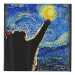 Starry Night Cat, Van Gogh Cat Lover Cat Dad Mum T Faux Canvas Print
