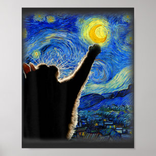 Starry Night Cat, Van Gogh Cat Lover Cat Dad Mum T Poster