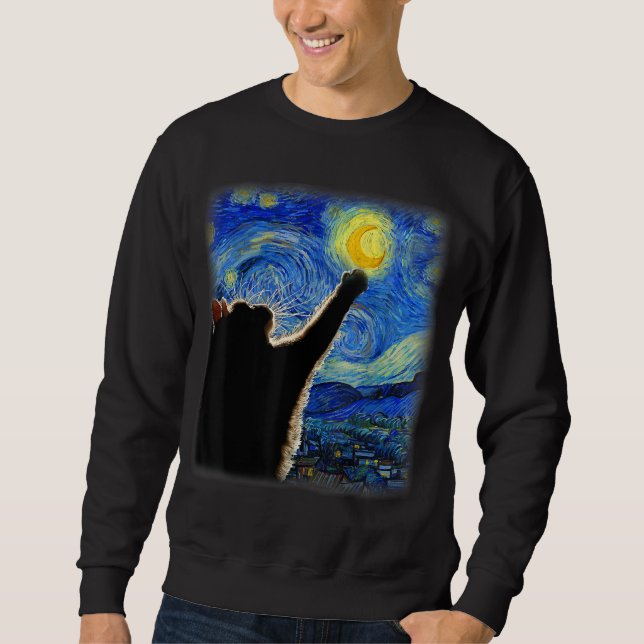 Starry Night Cat, Van Gogh Cat Lover Cat Dad Mum T Sweatshirt (Front)
