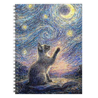 Starry Night Cat – Van Gogh Style Art  Notebook