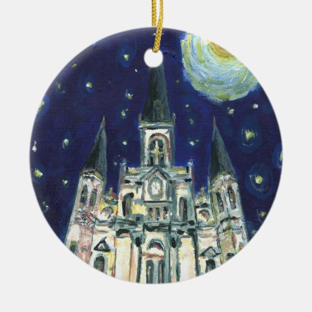 Starry Night Cathedral Ceramic Tree Decoration (Front)