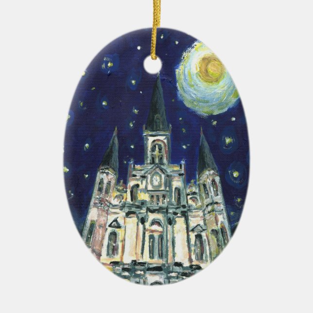 Starry Night Cathedral Ceramic Tree Decoration (Front)