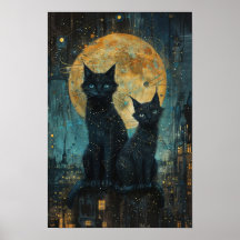 Starry Night Cats: Cosmic City Rooftop Art