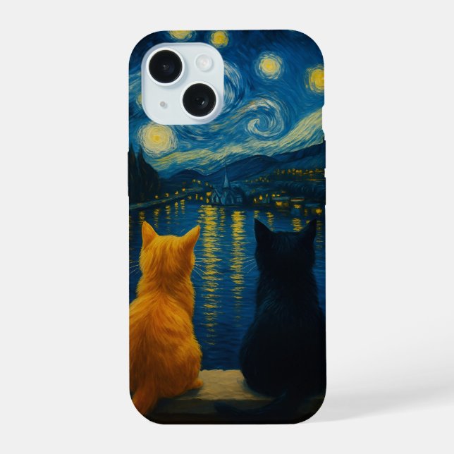 Starry Night Cats iPhone Case  Peeking Black Kitty (Back)