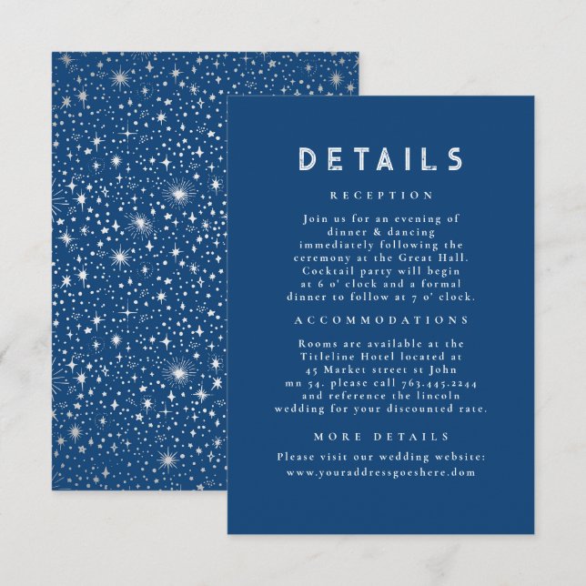 Starry Night Celestial Blue Wedding Details Enclosure Card (Front/Back)