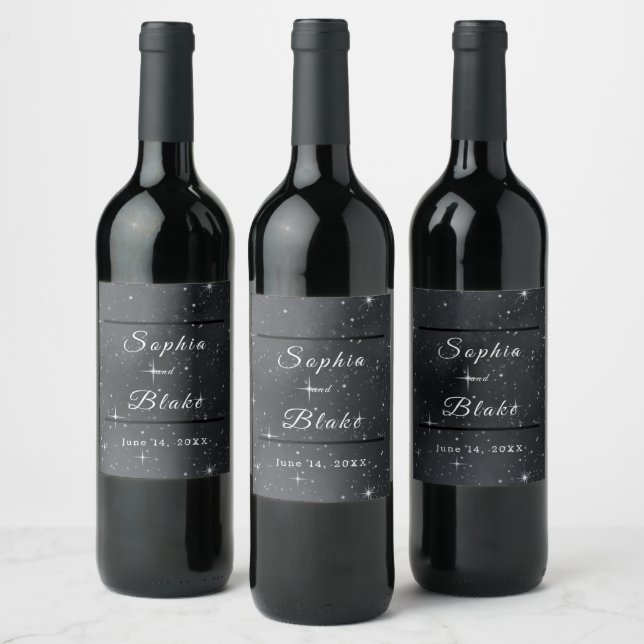 Starry Night Celestial Bride & Groom Wedding Wine Label (Bottles)