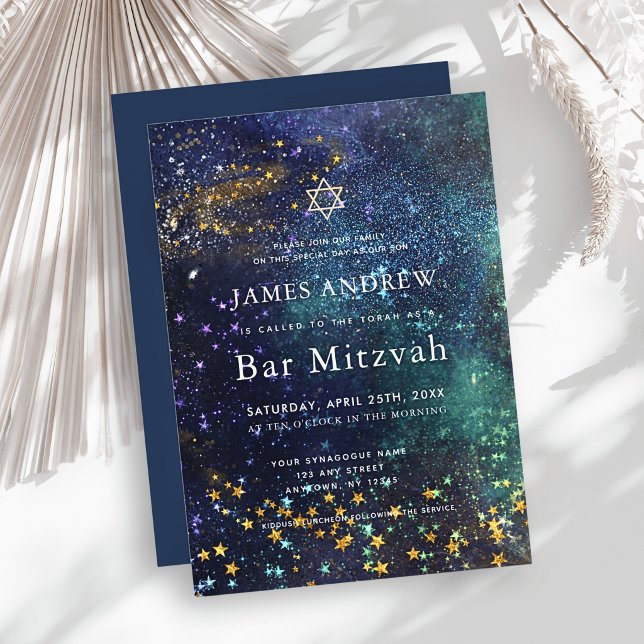 Starry Night Celestial Galaxy Bar Mitzvah Invitation (Creator Uploaded)