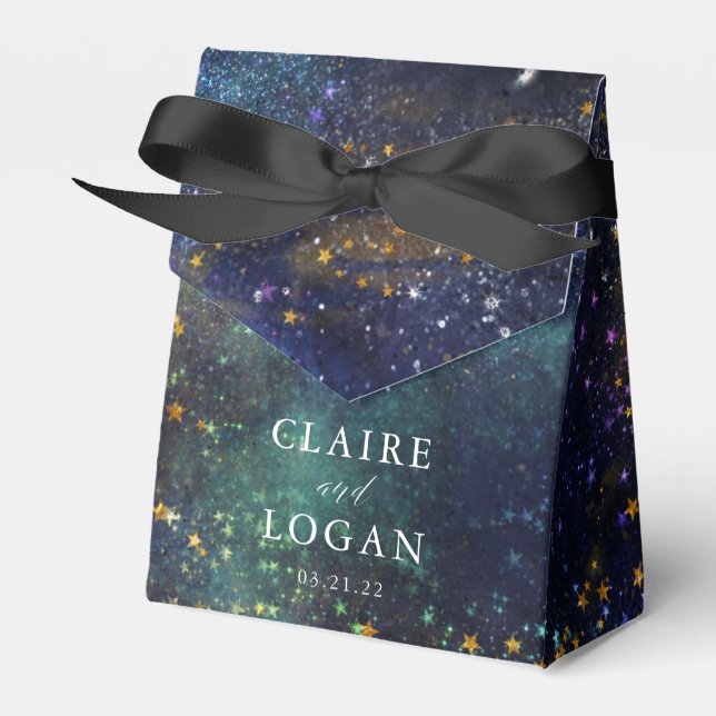 Starry Night Celestial Galaxy Wedding Favour Box (Front Side)