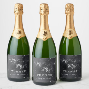 Starry Night Celestial Mr. and Mrs. Wedding Sparkling Wine Label