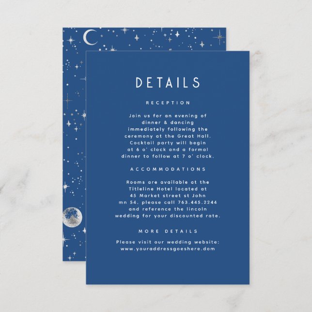 Starry Night Celestial Wedding Details Enclosure Card (Front/Back)