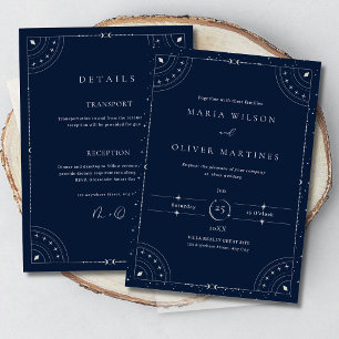 Starry Night Celestial Wedding Navy Blue Elegant Invitation