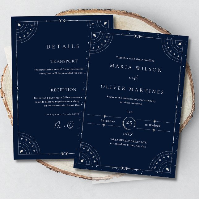 Starry Night Celestial Wedding Navy Blue Elegant Invitation (Creator Uploaded)