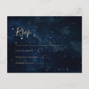 Starry Night Celestial Wedding Navy Blue Elegant Invitation Postcard