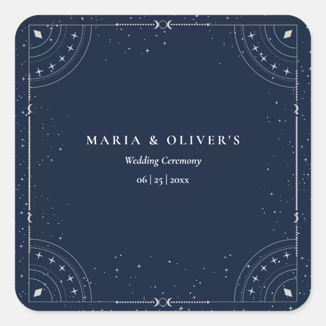 Starry Night Celestial Wedding Navy Blue Elegant Square Sticker (Front)