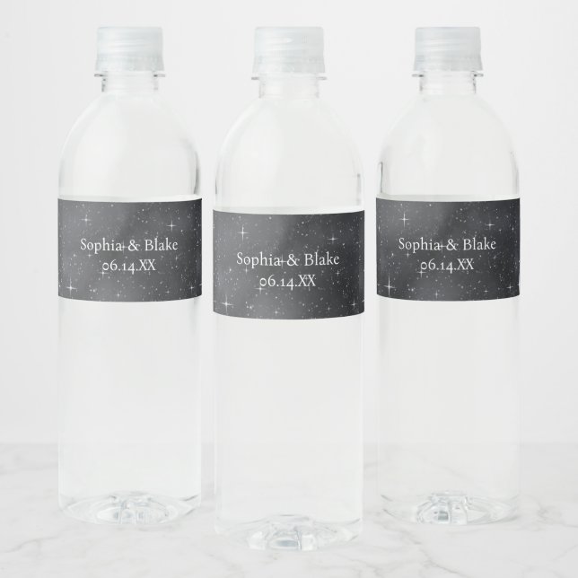 Starry Night Celestial Wedding Water Bottle Label (Bottles)