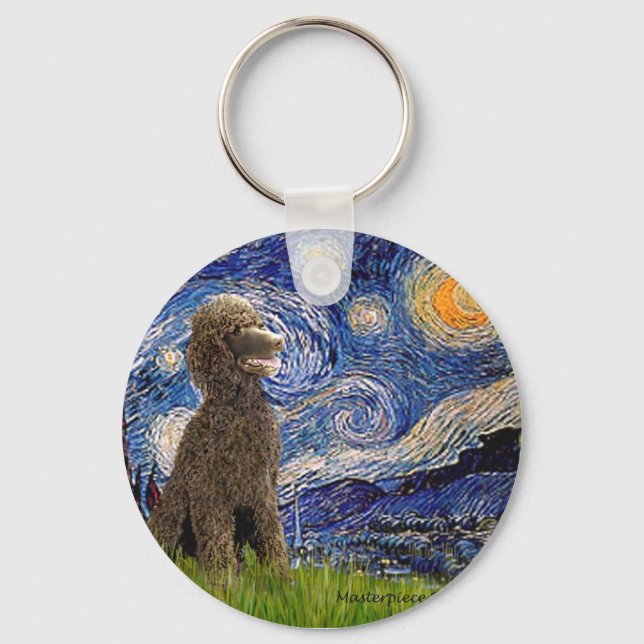 Starry Night - Chocolate St. Poodle Key Ring (Front)