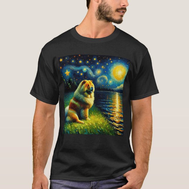 Starry Night Chow Chow Dog Van Gogh Lover T-Shirt (Front)