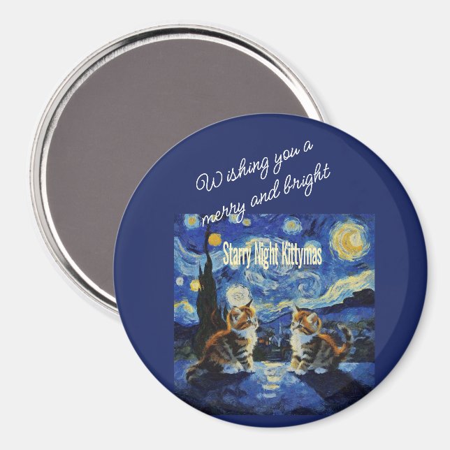 Starry Night Christmas Cat Lover Kittymas Fun Magnet (Front/Back)