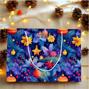 Starry Night Christmas Gift Bag with Festive Ornam